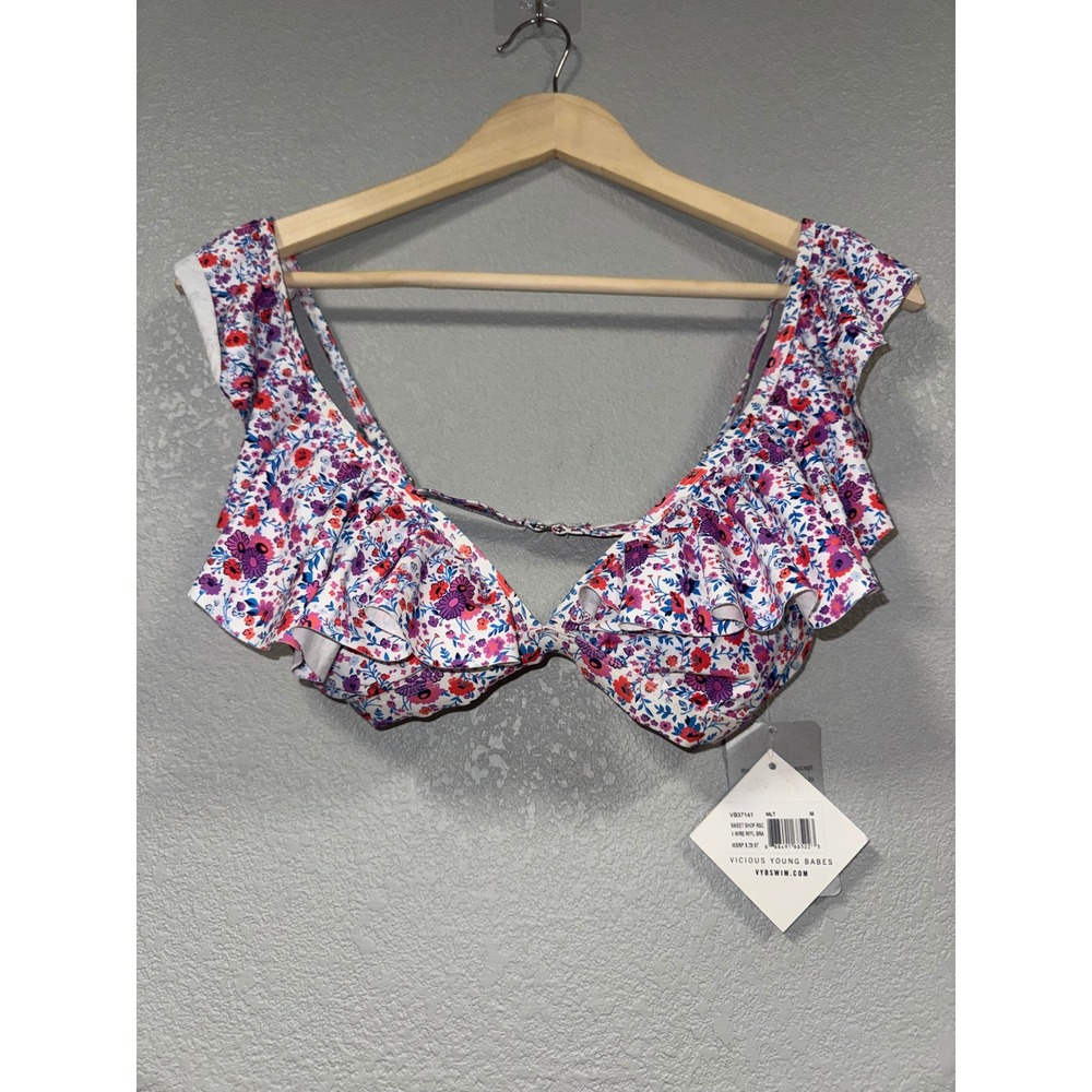 VYB Vicious Young Babes Sweet Shop Floral Ruffle‎ Bikini Top Medium NWT